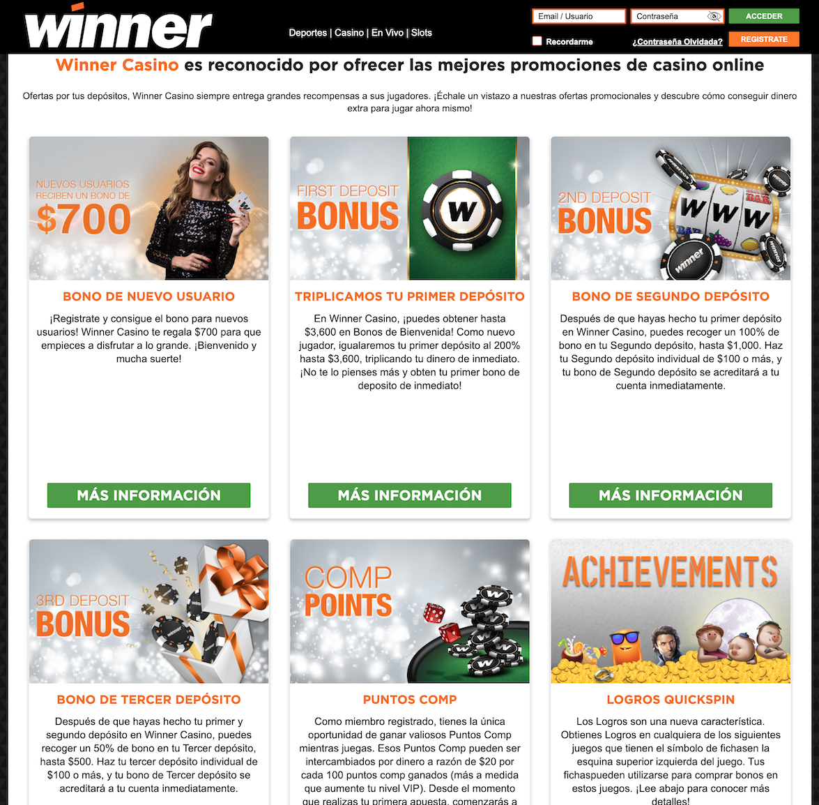 Bonos y ofertas disponibles en Winner Mx